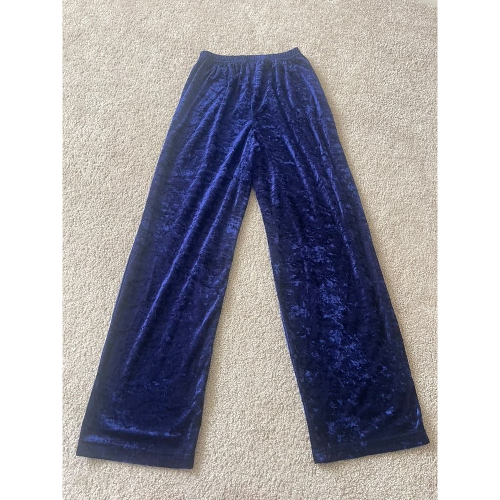Clio Womens Royal Blue Crushed Velvet Wide Leg High Rise Pants Size Medium